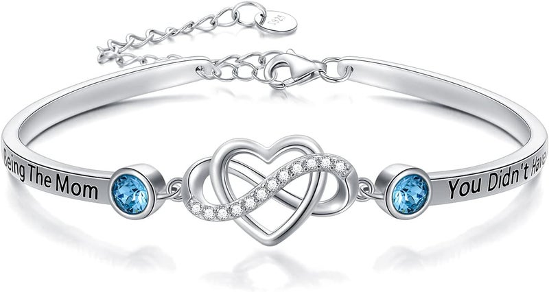 AOBOCO 925 Sterling Silver Adjustable Infinity Heart Bangle Bracelet for Sister Best Friend Daughter Mom Grandma Granddaughter Daughter in Law Godmother Goddaughter Stepmom Stepdaughter - Image 1